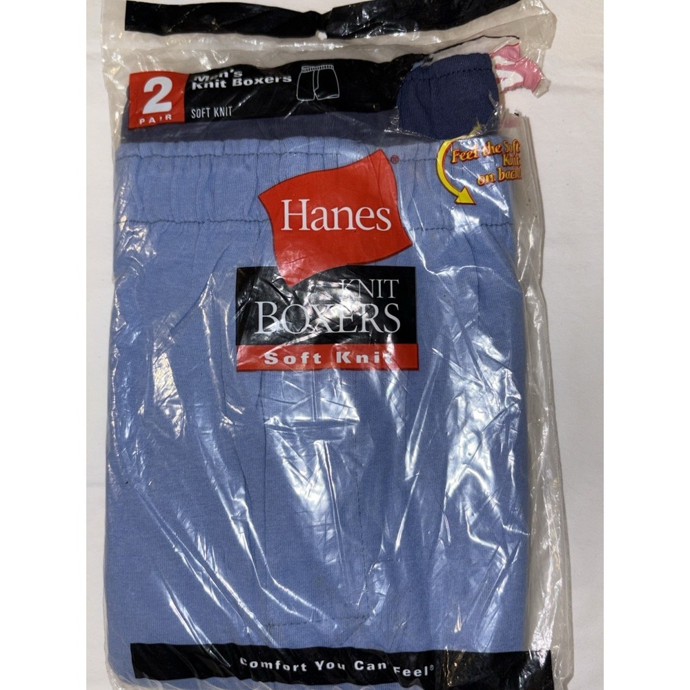 Hanes‎ 2002 Men's XL 42-44 Knit Boxers VTG 2 Pair Blue NOS